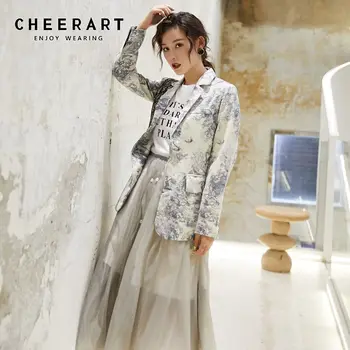 

Cheerart High Fashion Blazer Women Designer Jacket Graffiti Print Blazer Femme Ladies Coats Female Fall 2019 Clothing