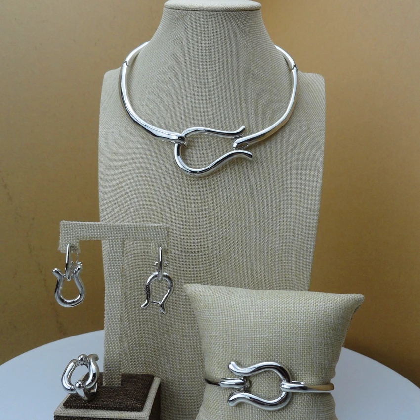 Yuminglai Silver Color Fashion Unique Elegant Design African Jewelry Sets For Nigerian Women FHK6504 | Украшения и аксессуары