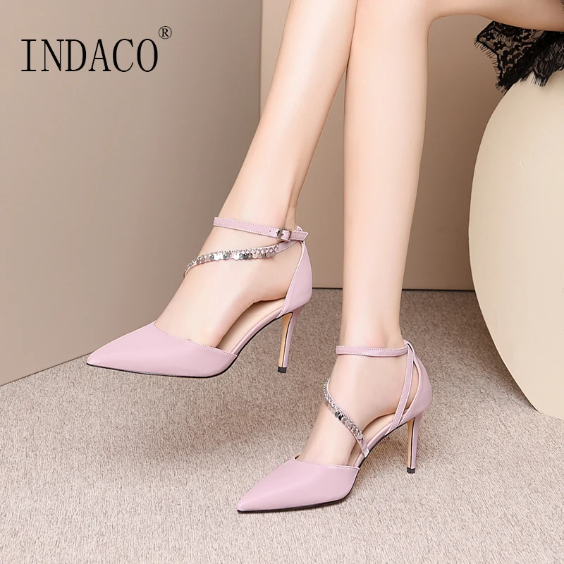 

Ankle Strap Spring Summer Leather High Heel Sandals Pointed Toe 8cm 2020 New