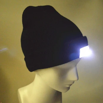 

Fashion Black 5-LED Lighted Cap Winter Warm Beanie Angling Hunting Camping Hat 5 Color