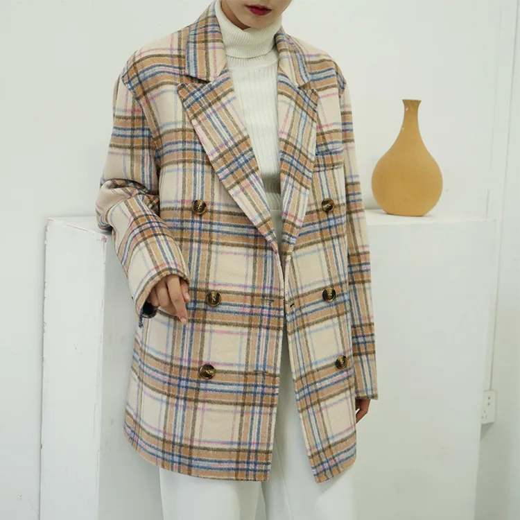 

New Suit Short Check Wool Coat Double-sided Cashmere Coat Women 2019 Full Turn-down Collar Wool Coat Women