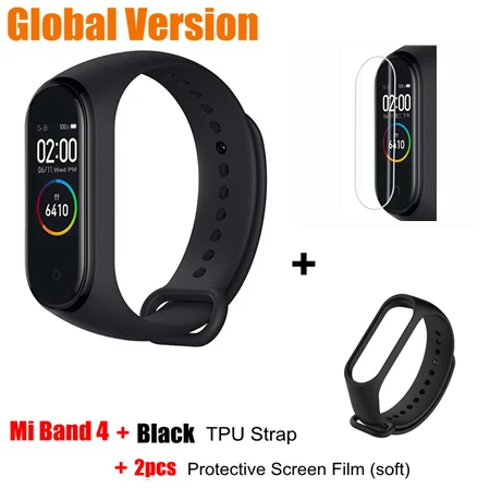 Xiaomi mi Band 4 глобальная Версия смарт-Браслет фитнес-трекер mi Band 4 браслет 5ATM водонепроницаемый 0,9" OLED экран пульсометр - Цвет: global add black tpu