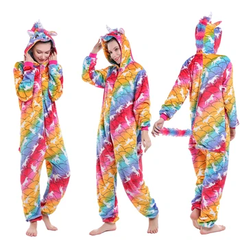 

New Winter Pijama Full Fish Scale Unicorn Series Hooded Regular Pajamas Kigurumi Adultos Flannel Onesie Polyester Animal