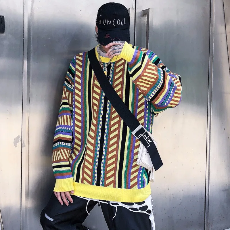 2 Хип-хоп мужской полосатый пуловер Свитера Вышивка Crewneck трикотажные джемперы Свитера модный мужской женский пуловер свитер пальто Топ - Цвет: 2