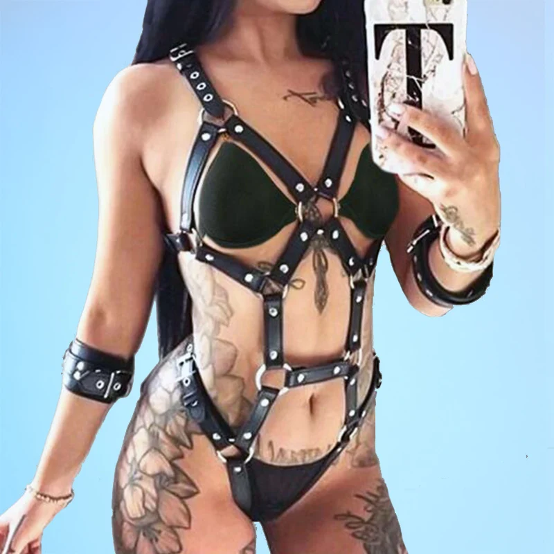 Fashion women leather harness underwear garters belt Sexy underwear gothic suspenders bondage straps leather body accessories
