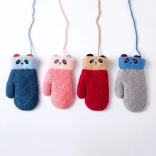 Зимние вязаные теплые перчатки для девочек; теплые флисовые рукавицы с длинными пальцами для улицы; Милые Удобные рукавицы с принтом животных на шее