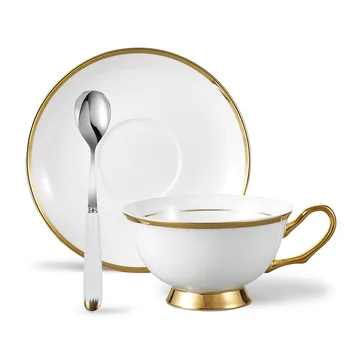 

Panbado European Style Ivory White Bone China Coffee Cup Gift Set Wedding Gold Plated Afternoon Tea Cup with Saucer&Spoon