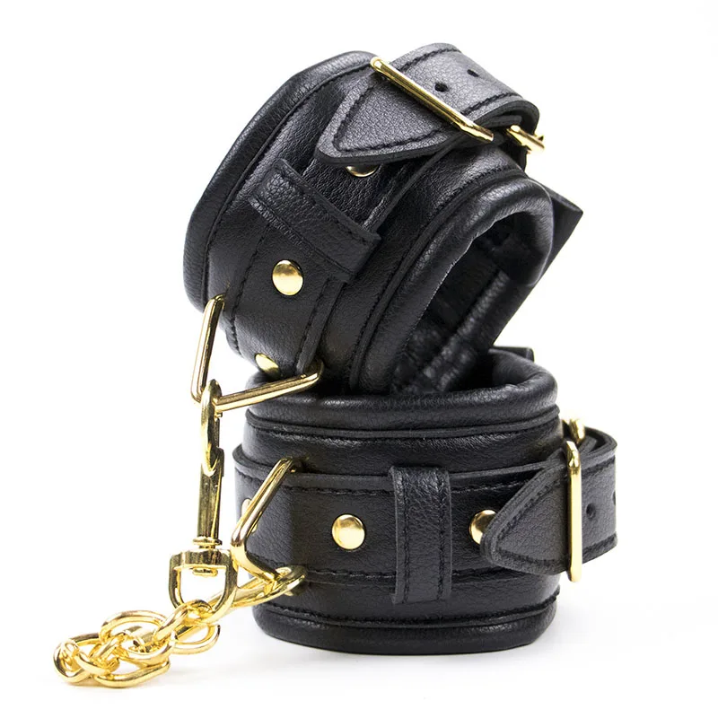 Leather Sex Bondage Handcuffs Ankle Cuffs Adjustable With Steel Chain Bdsm 3 Colors Slave Adult Toy Fetish | Красота и здоровье