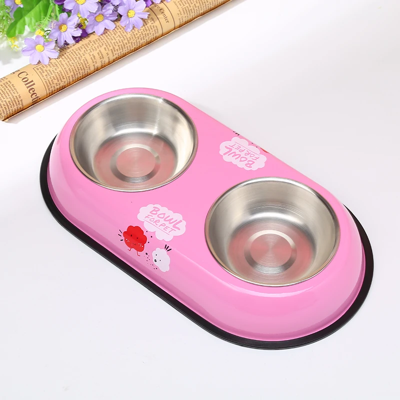 Pink Собачья миска для кормления, миска для воды, миска для домашних животных с двойной головкой, кормушка, аксессуар для котов - Цвет: Pink