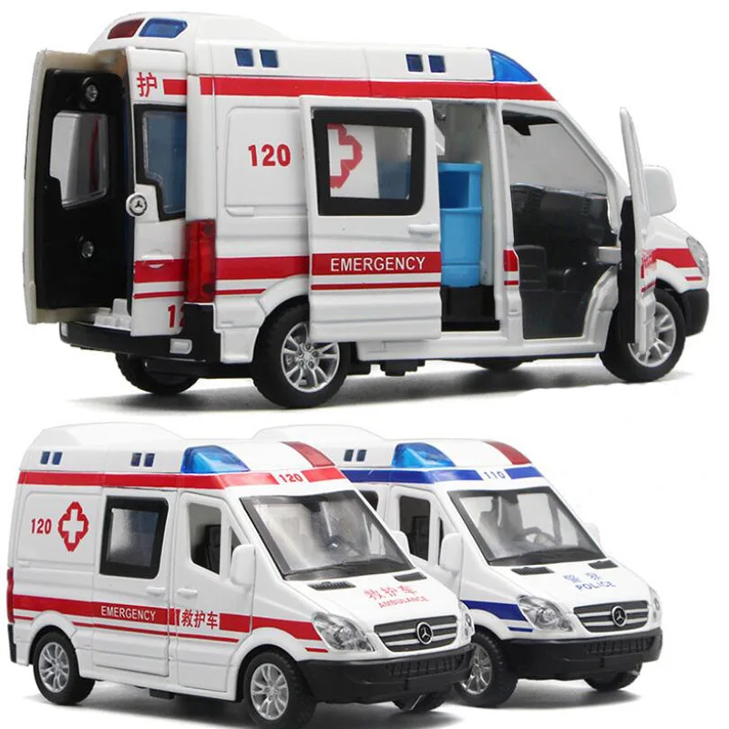 Ambulance Simulation Model Sound And Light Pull Back Toy Car 1/36 Scale Alloy Diecast Ambulance Vehicle Toys For Children's