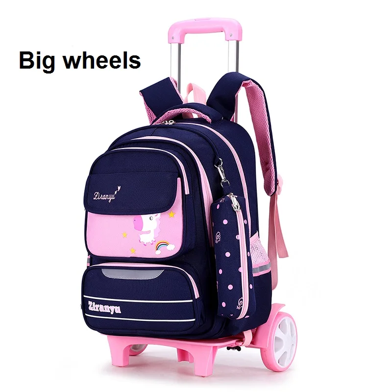 Big wheels Школьные сумки на колесиках для девочек, студенческий школьный рюкзак для мальчиков, водонепроницаемый рюкзак Mochila Escolar, легкий рюкзак на колесиках Zaino - Цвет: Big wheels