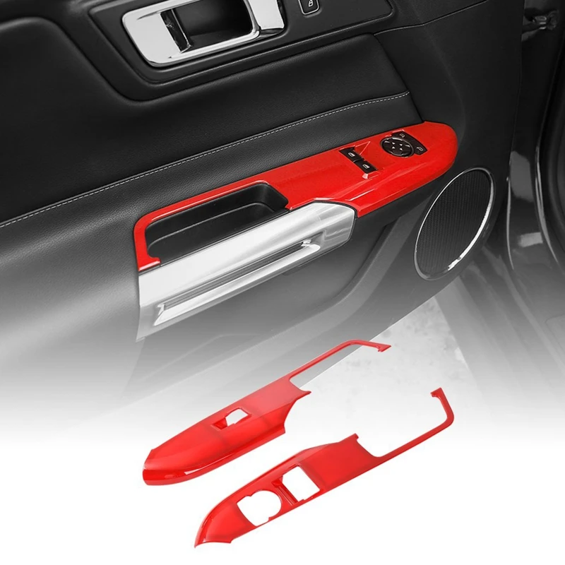 

Door Handle Window Lift Button Decoration Frame Trim for Ford Mustang 2015 2016 2017(Red)