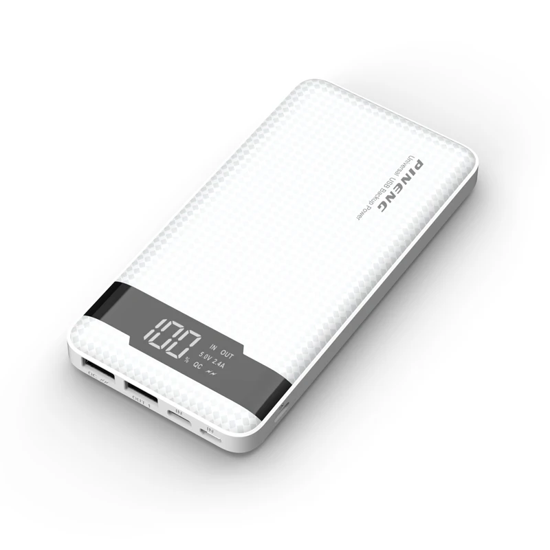 PINENG PN-961 High Capacity power bank 10000mAh Quick charge 2/3 USB Output with LED Display - Color: PN-961-WHI