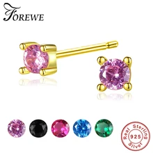 Подлинное 925 пробы сережки в виде серебряных шариков, прозрачный CZ Кристалл, маленькие круглые серьги-гвоздики для Для женщин девочек золотые украшения