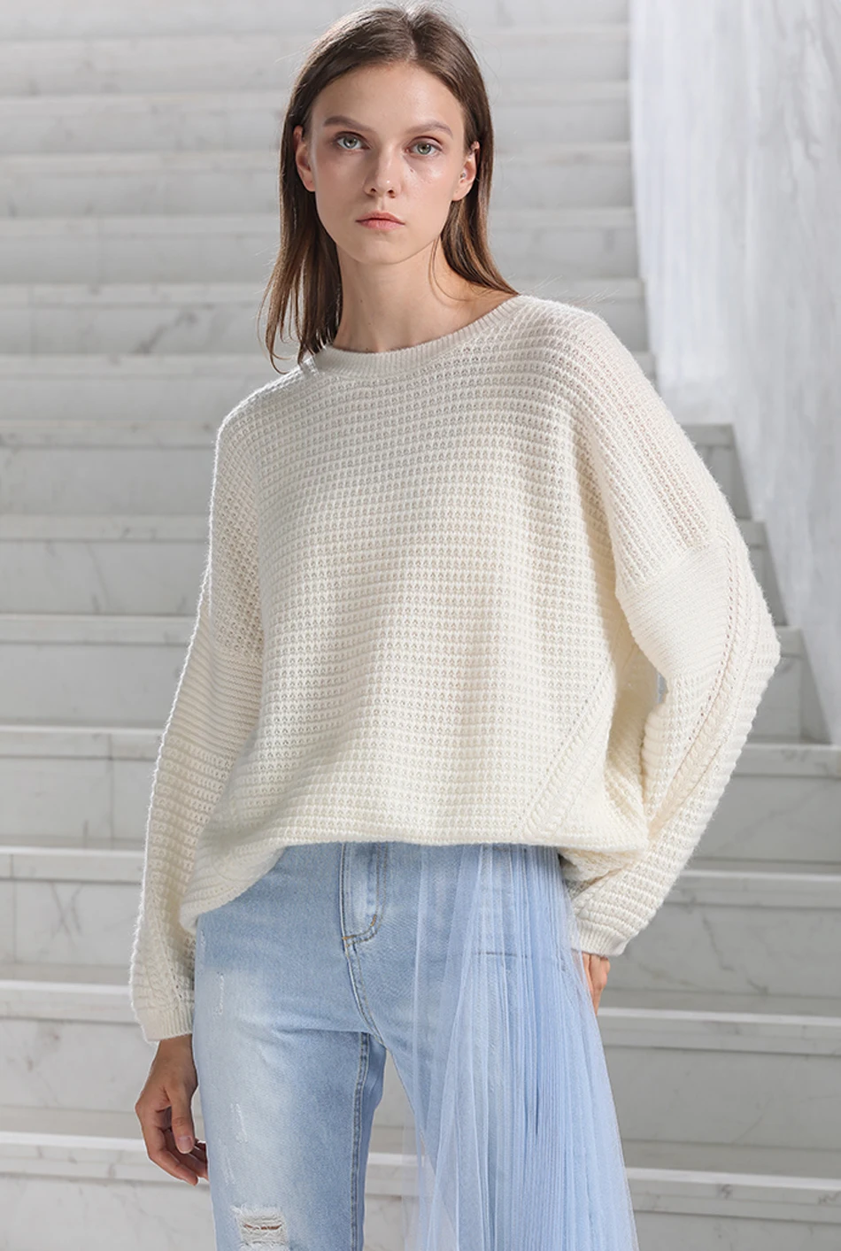 RONGFANGZI Inner Mongolian Cashmere Sweater Women Round Neck Dropped Shoulder Ribbed Hem Winter Thick 5 Gauge Knit in SlavaStore
