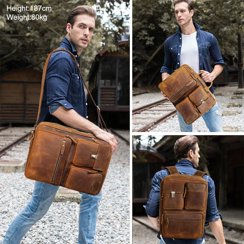 Ретро коричневый мужской из натуральной кожи 15,6 ''рюкзак для ноутбука сумка на плечо дорожная сумка