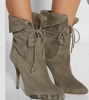 

Narrow Band Solid Vintage Boots For Women Pointed Toe High Casual Buckle Strap Autumn Winter Boots Square Heel Ankle Shoes