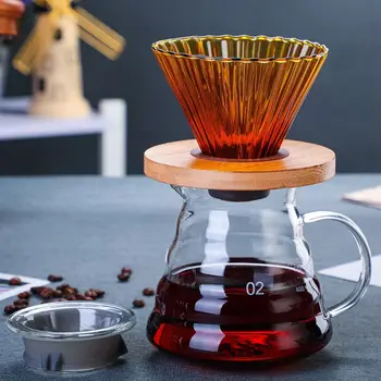 

New Household V60 Glass Coffee Filter Reusable Coffee Filters Set Coffee Brewing Filter Cup Heat-Resistant Glass Barista Tools