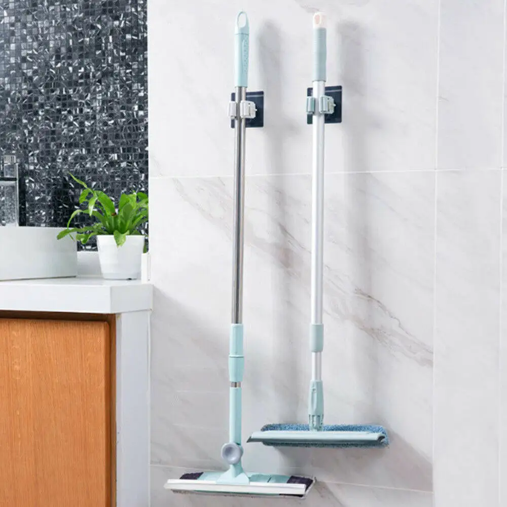 Wall Mount Storage Holder Broom Hanger Brush Mop Tool Handle Garden Organizer White/ Blue mop clips
