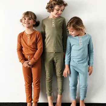 

1-6T Toddler Baby Kid Girl Boy Cotton Clothes Set Plain Solid Color Pajamas Set Kids Sleepwear Nightwear Home Wear Outfits