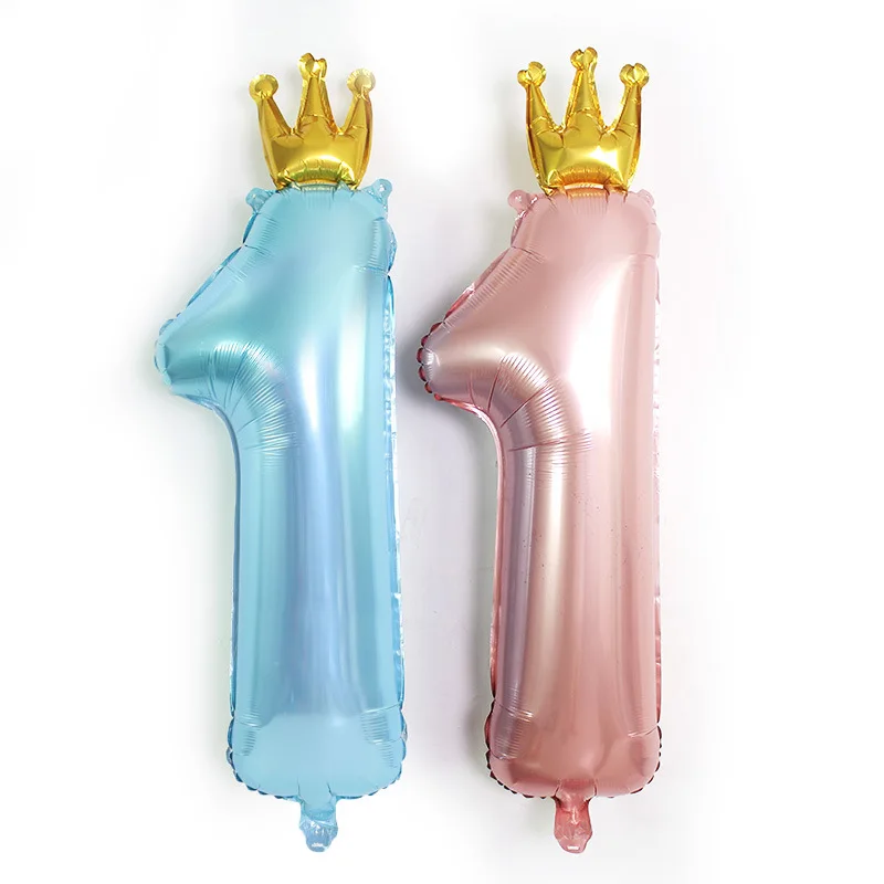 

36 Inch Crown Number Balloon Pink Blue 1 Aluminum Foil Balloons Boy Girl Birthday Party Ballon Baby Shower Party Decoration