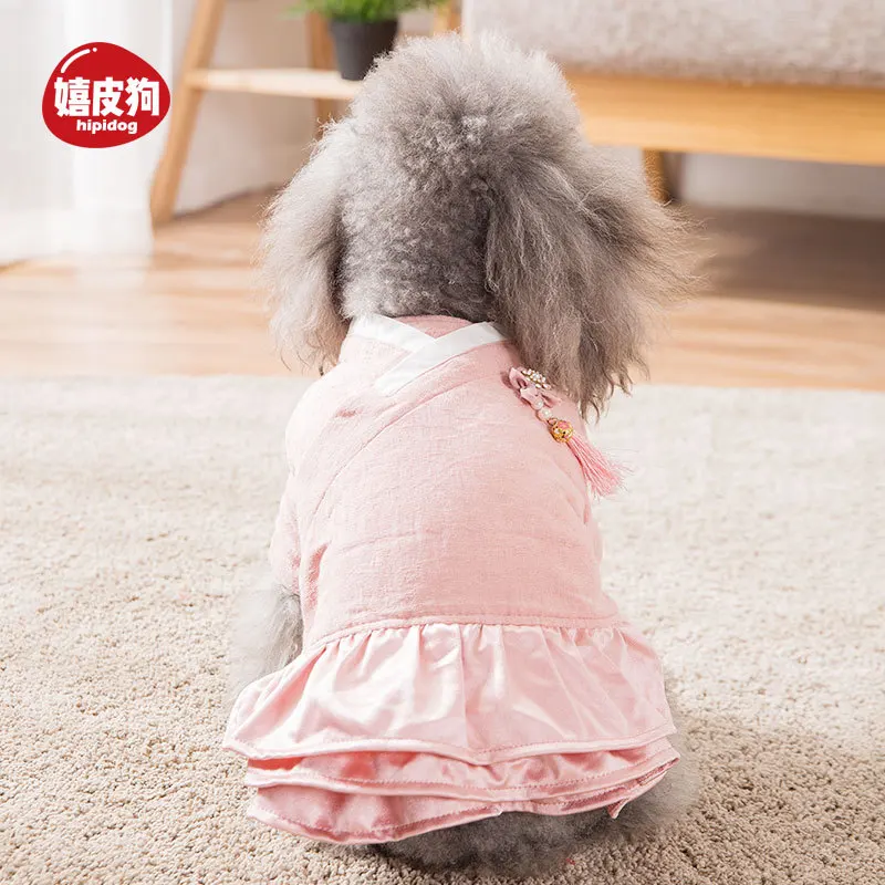 Ambaby/Одежда для домашних животных в стиле ретро с воротником и кисточками; Китайская одежда; осенне-зимняя одежда; Теплая Зимняя юбка принцессы для маленьких плюшевых собак