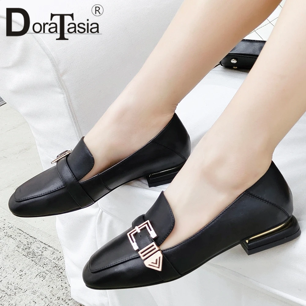 

DORATASIA Brand Lady Elegant Flats Slip On Spring Casual Office Flats Women Buckle Belt Square Toe Genuine Leather Shoes Woman