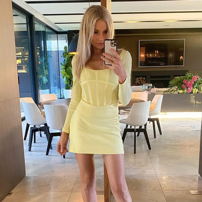 Women's Party Dress Sexy Long Sleeve Dress Fashion All-match White Tight Dress Fashion Corset Design Knitted Dress Mini elegance Women's Party Dress Sexy Long Sleeve Dress Fashion All-match White Tight Dress Fashion Corset Design Knitted Dress Mini elegance