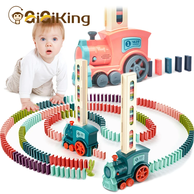 Kids Electric Domino Train Car Set Sound &amp Light Automatic Laying Dominoes Brick Blocks Game Educational DIY Toy Gift | Игрушки и
