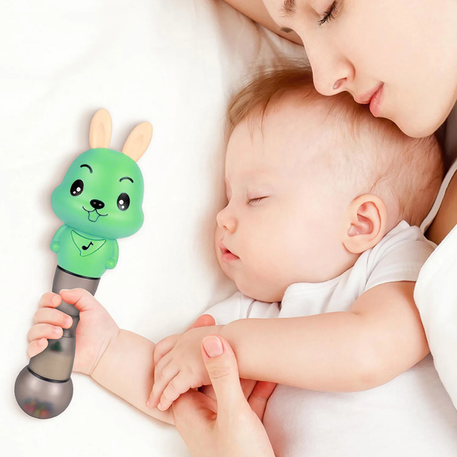 Милый мультяшный кролик ручной Погремушка шейкер палка Прорезыватель музыкальная игрушка с песочным таймером для От 0 до 1 года малышей