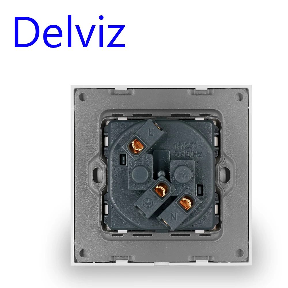 Delviz Tempered glass socket,Household 16A electrical jack,Square Black crystal panel,AC 110V-250V,EU standard Wall Power Socket