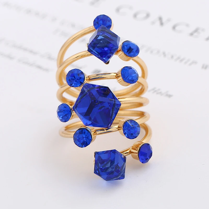

new 2019 trend simple alloy inlaid rhinestone ring personality exaggeration big spring crystal female ring jewelry