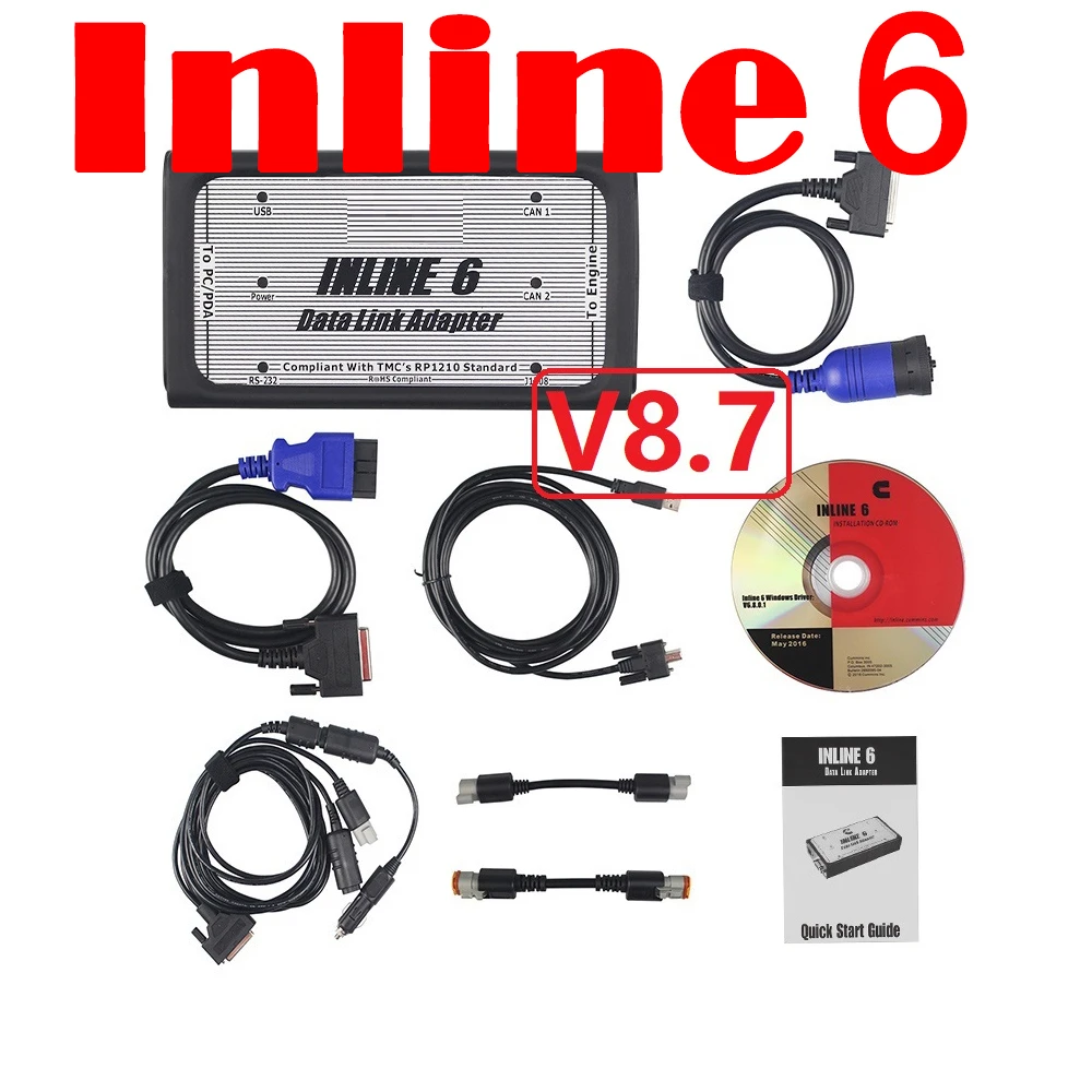 8.7 INLINE 6 Data Link Adapter  Heavy Duty Scanners Full 8 Cable Truck Diagnostic Tool inline 6 CAN Flasher Remapper 7.62 auto battery tester