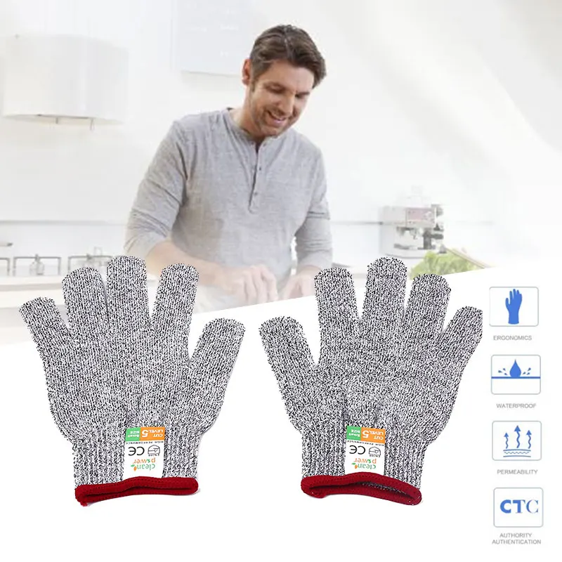 1Pair Kitchen Anti-Cutting Cut Resistant Butcher Gloves Finger Protector