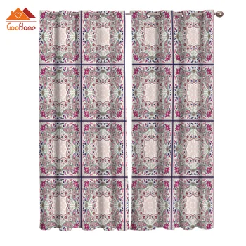 

Abstract Ethnic Floral Shawl Boho Window Curtains Living Room Outdoor Fabric Drapes Curtain Home Decor