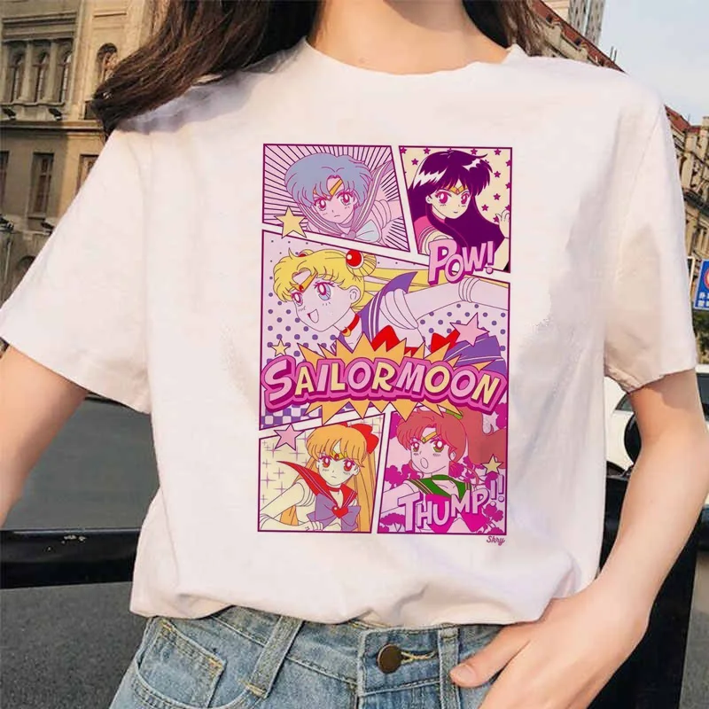 Sailor Moon 90s забавная футболка кофта с капюшоном футболка Эстетическая кошка аниме Женская Милая футболка Kawaii тройники мода Ullzang - Цвет: 21400
