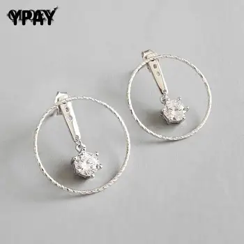 

YPAY 100% Real 925 Sterling Silver Stud Earrings for Women Girls After Hanging Geometric Round Circle Earring Jewelry YME177
