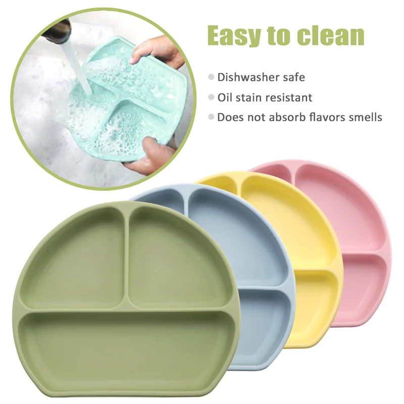 Baby Feeding Soft Silicone Children's Tableware BPA Free Waterproof Spoon Non-slip Dust Cover Dishes Plates Newborn Accessories 6