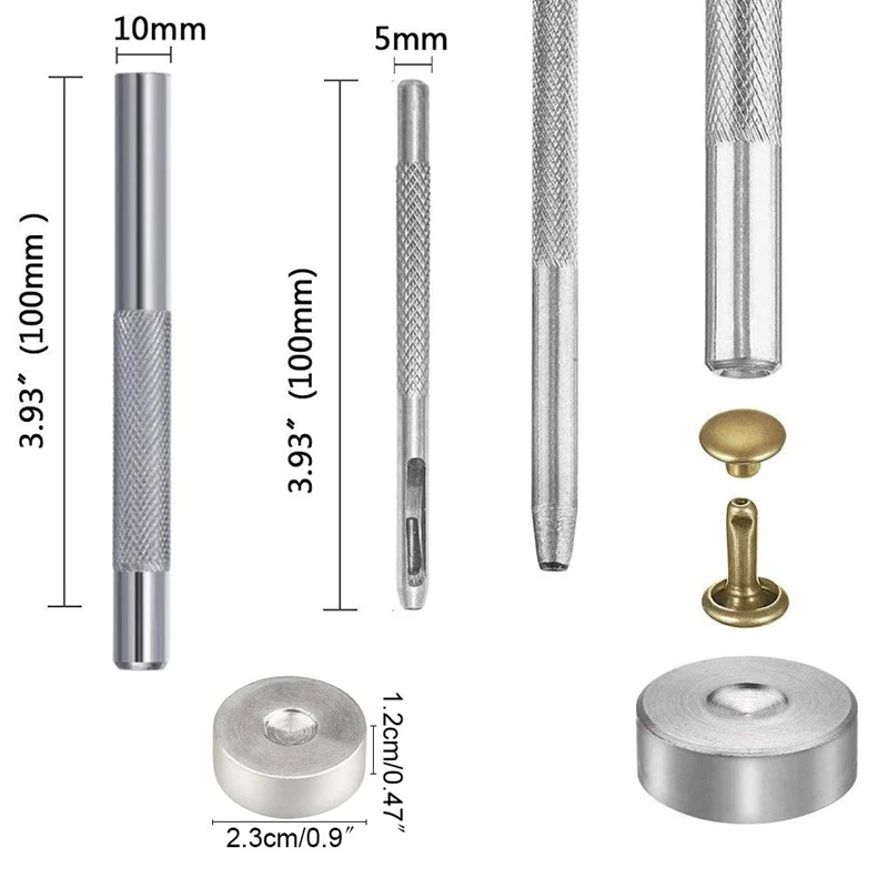 Rebites de couro dupla tampa, rebites de metal tubular com alicate de perfuração, ferramentas para fixação de rebites artesanais de couro, conjunto de rebites com 480 peças