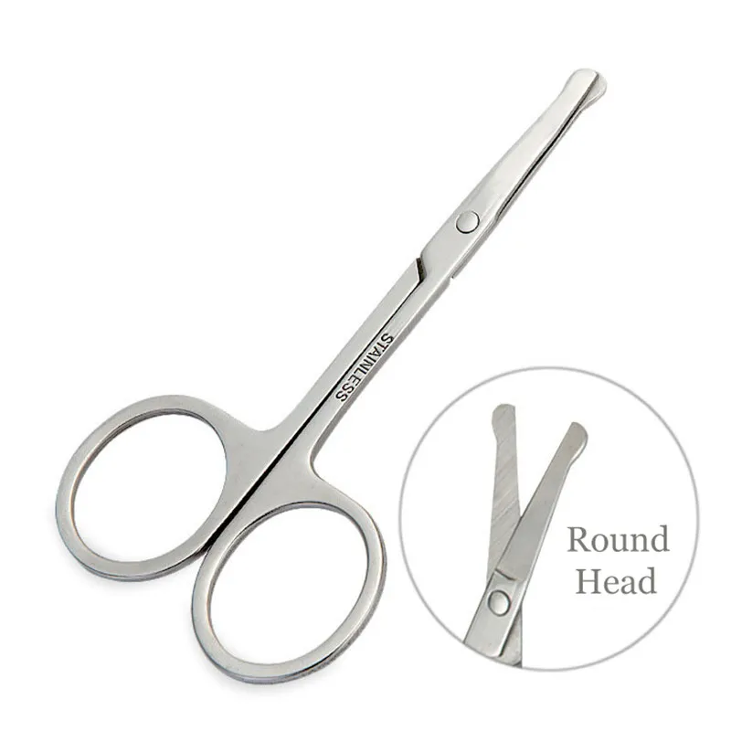 1pc Stainless Steel Portable Round Head Curved Mustache Nose Ear Hair Remover Scissor Trimmer Safety Eyebrow Beauty Scissors 3