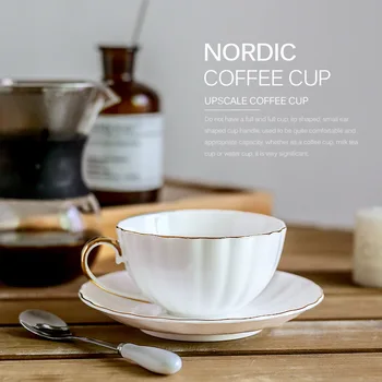 

230ml elegant gold outline bone china cup sets British stlyle black tea coffee cup and saucer afternoon tea cup