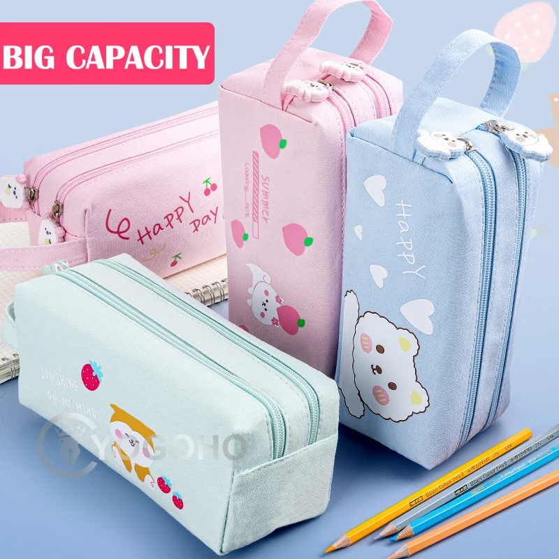 Kawaii Large Capacity Rabbit Canvas School Pencil Cases Girl Waterproof  Pencils Box Creative Cute Pen Bag Box Pouch Office Stationery Supplies