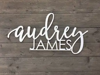 

Custom Name Sign,Personalized Name Sign with 2 Names Connected V2 - Laser Cut Name Sign, Backdrop, Wooden Name Sign, Nursery Si