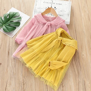 

Lovely Baby Dress 2-7T New Spring Casual Baby Girls Long Sleeve Striped Print Dress With Ruffle Kids Princess Pageant Dresses