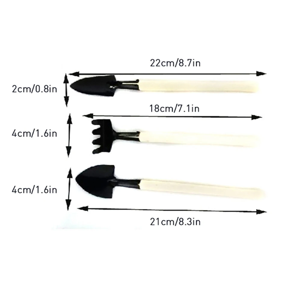 Mini Garden Tools Shovel Rake Spade Wooden Handle Metal Head Tool 3Pcs/Set