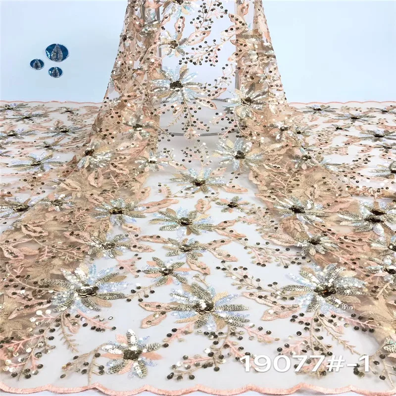 Madison High Quality African Lace Fabric with Sequins Flower Pattern French Tulle Mesh Lace Fabric Nigerian Sequence Lace