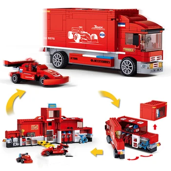 

City Vehicle Compatible Car Container Truck Trailer Wagon Van Lorry Dump Truck Police Model Building Blocks kids Toys
