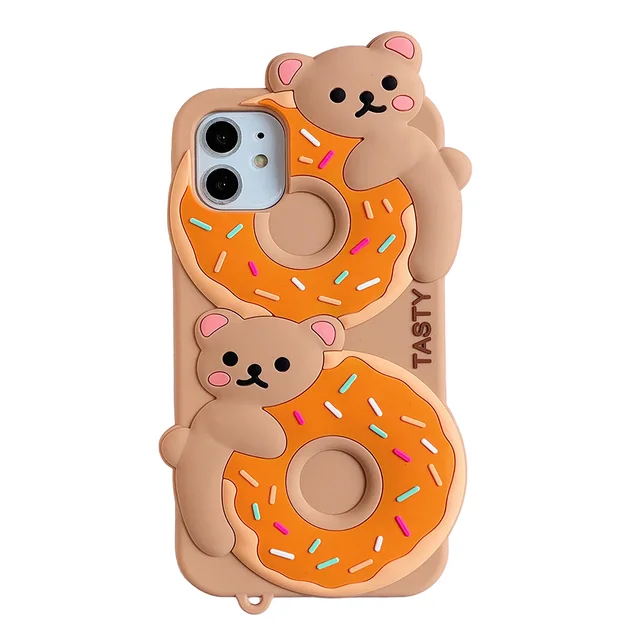 For iPhone 5 6 7 8 11 Pro X XR XS Max /Plus New 3D Cartoon Animal Soft Silicone Case Cell Phone Back Cover Skin Shell Shockproof Doughnut Bear
