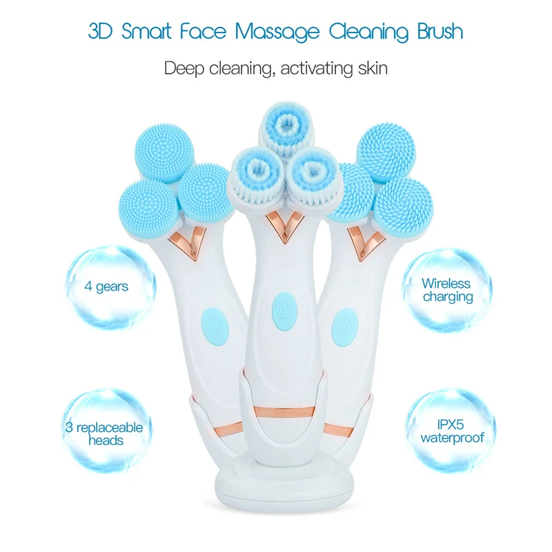 

Sonic Silicone Face Brush Waterproof Design Skin Cleanser Spin Brush Set Tool For Remove Acne Portable Deep Facial Cleansing