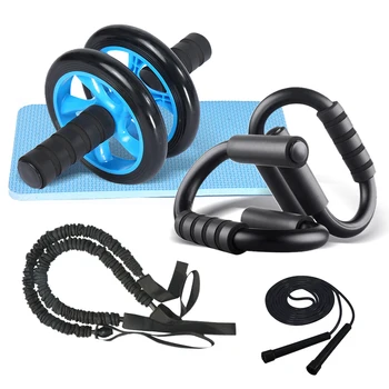 

Gym Fitness Equipment 4-in-1 Muscle Trainer Wheel Roller Kit Abdominal Roller Push Up Bar Jump Rope Workout Crossfit Home Gym
